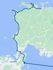 新門司港→毘沙の鼻→福徳稲荷→角島→元乃隅稲荷→長門市